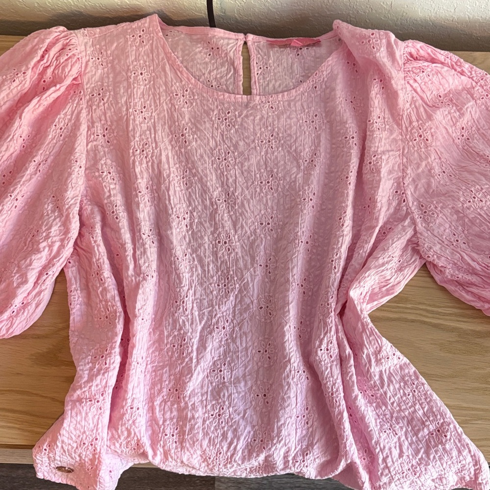 Simply Southern Pink Eyelet Short Sleeve Blouse - Picture 4 of 4